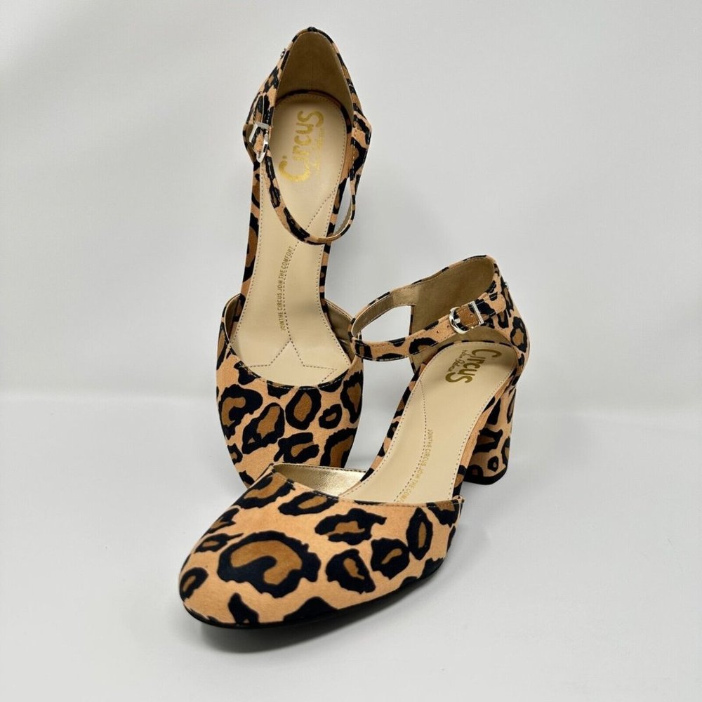 Sam Edelman Circus Women's Joelle Leopard Block Heels Size 10 M Ankle Strap